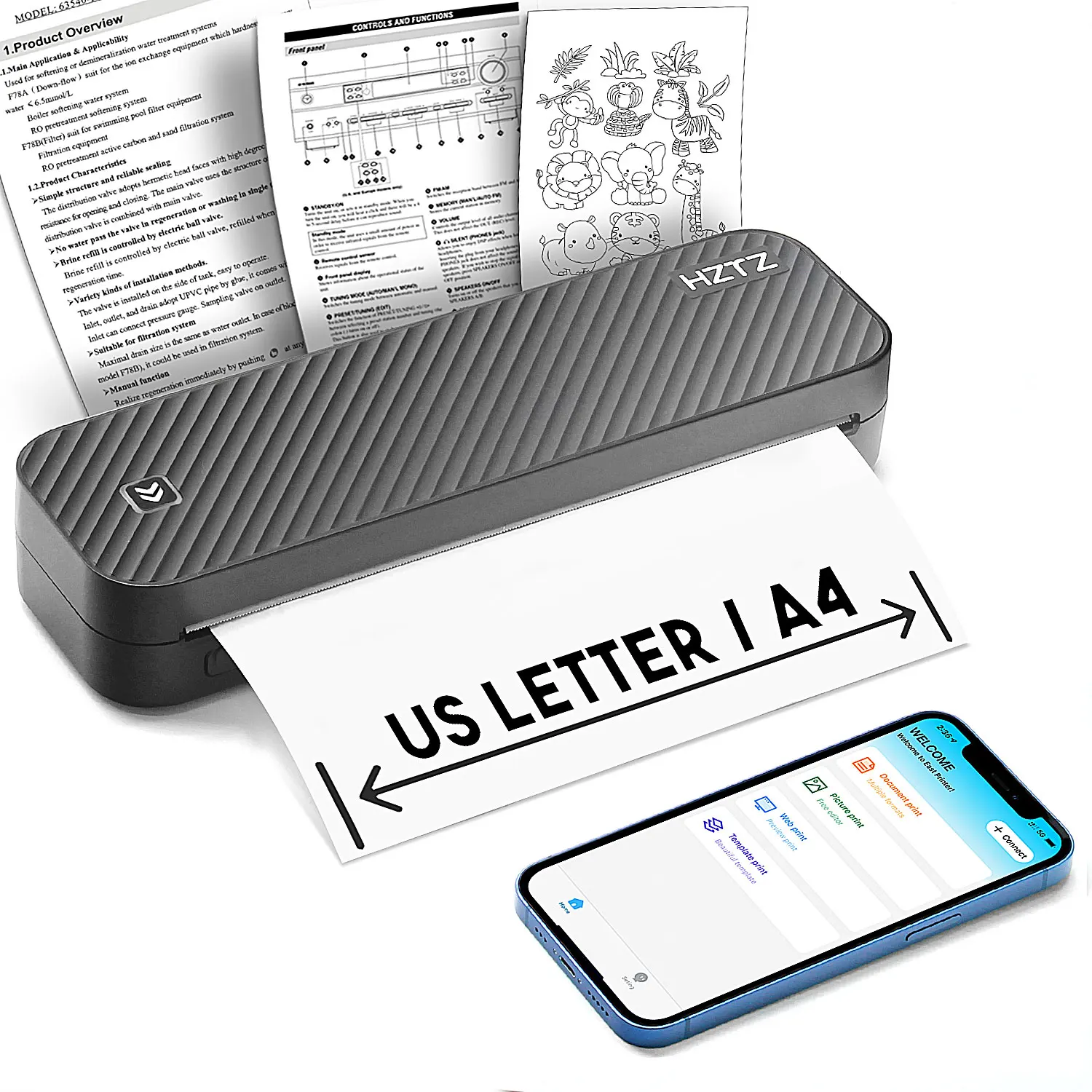 Inkless Portable A4 Thermal Printer Bluetooth PDF Excel Word Document Printing Machine Paper Roll For Office Work Home School