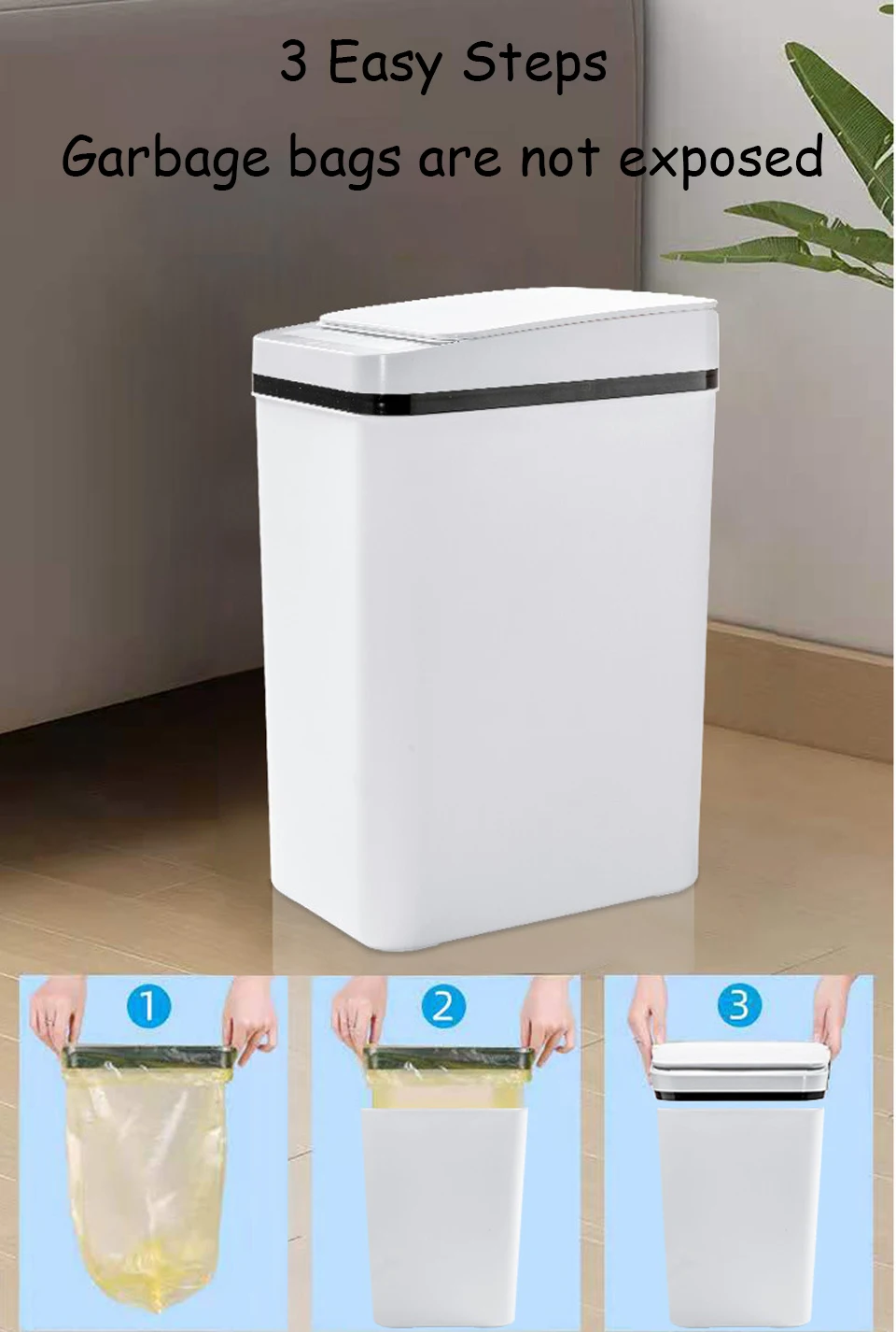 Automatic Kitchen Trash Can,12L Motion Sensor-Activated Trash Can with Lid, Waterproof Smart Trash Bin，Can for Kitchen, Bedroom