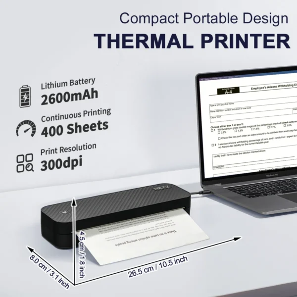 Inkless Portable A4 Thermal Printer Bluetooth PDF Excel Word Document Printing Machine Paper Roll For Office Work Home School