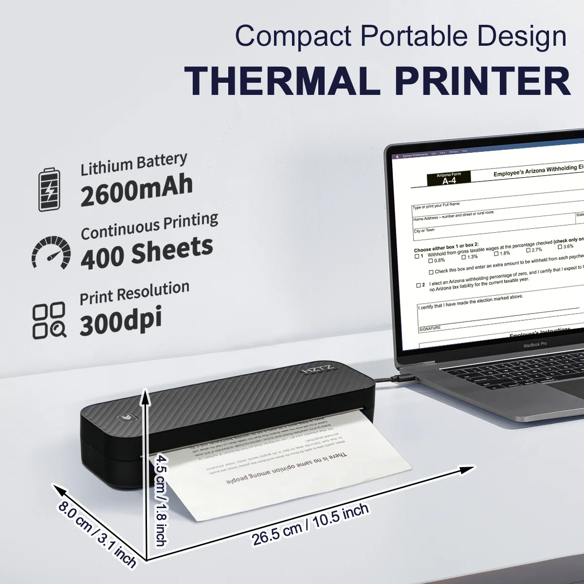 Inkless Portable A4 Thermal Printer Bluetooth PDF Excel Word Document Printing Machine Paper Roll For Office Work Home School