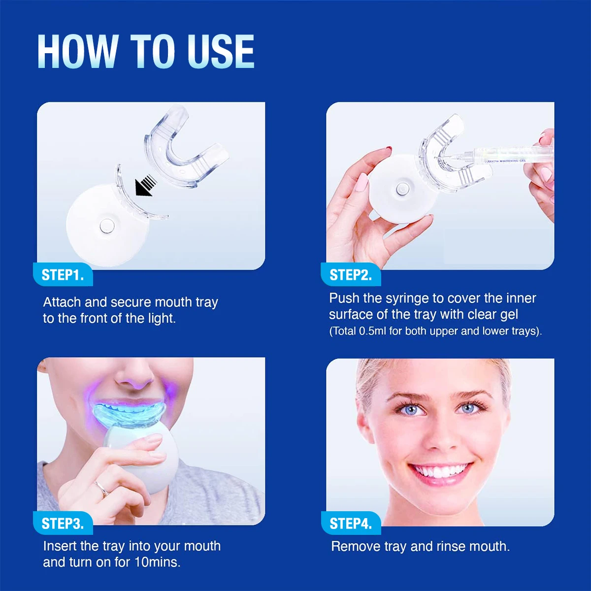 Teeth Whitening Kit - 5X LED Light Tooth Whitener with 35% Carbamide Peroxide, Mouth Trays, 3 Remineralizing Gel and Tray Case