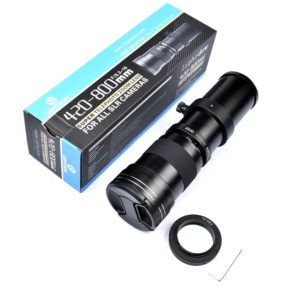Lightdow Super Telephoto Manual Zoom Lens 420-800mm F8.3-16 With T2 Ring Adapter for Sony Canon Nikon Pentax Olympus Cameras