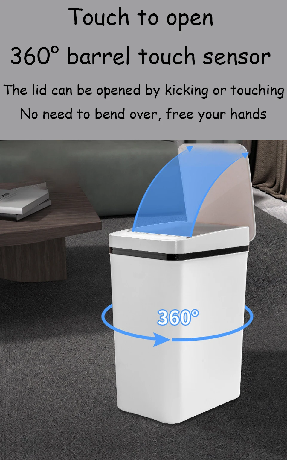 Automatic Kitchen Trash Can,12L Motion Sensor-Activated Trash Can with Lid, Waterproof Smart Trash Bin，Can for Kitchen, Bedroom