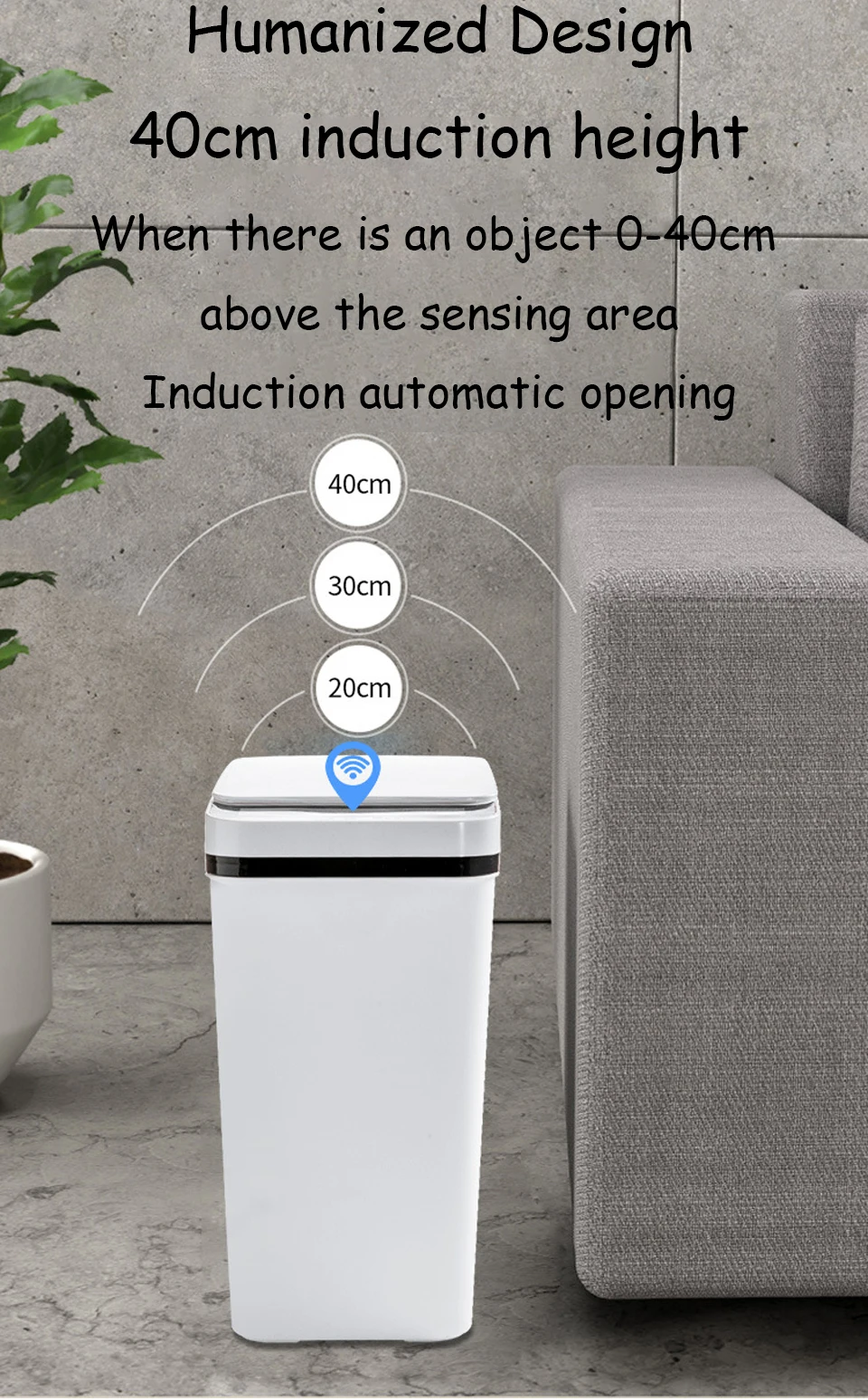 Automatic Kitchen Trash Can,12L Motion Sensor-Activated Trash Can with Lid, Waterproof Smart Trash Bin，Can for Kitchen, Bedroom