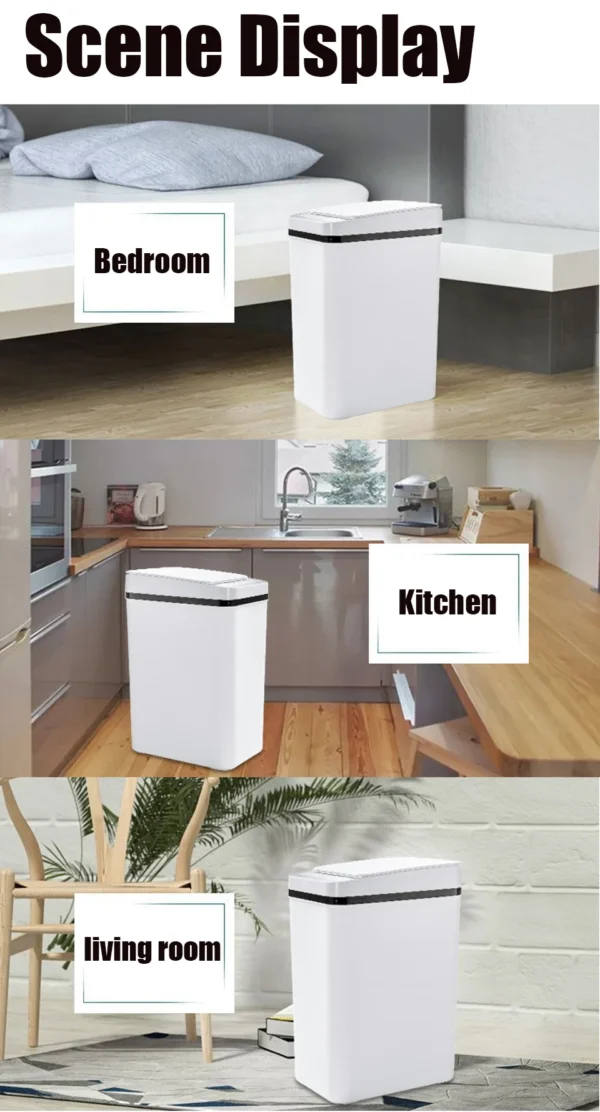Automatic Kitchen Trash Can,12L Motion Sensor-Activated Trash Can with Lid, Waterproof Smart Trash Bin，Can for Kitchen, Bedroom