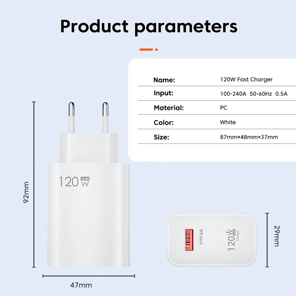 USB Charger 120W Quick Charge EU/US Plug Phone Charger Adapter For iPhone Samsung Xiaomi Huawei Type C Cable Fast Charge Charger