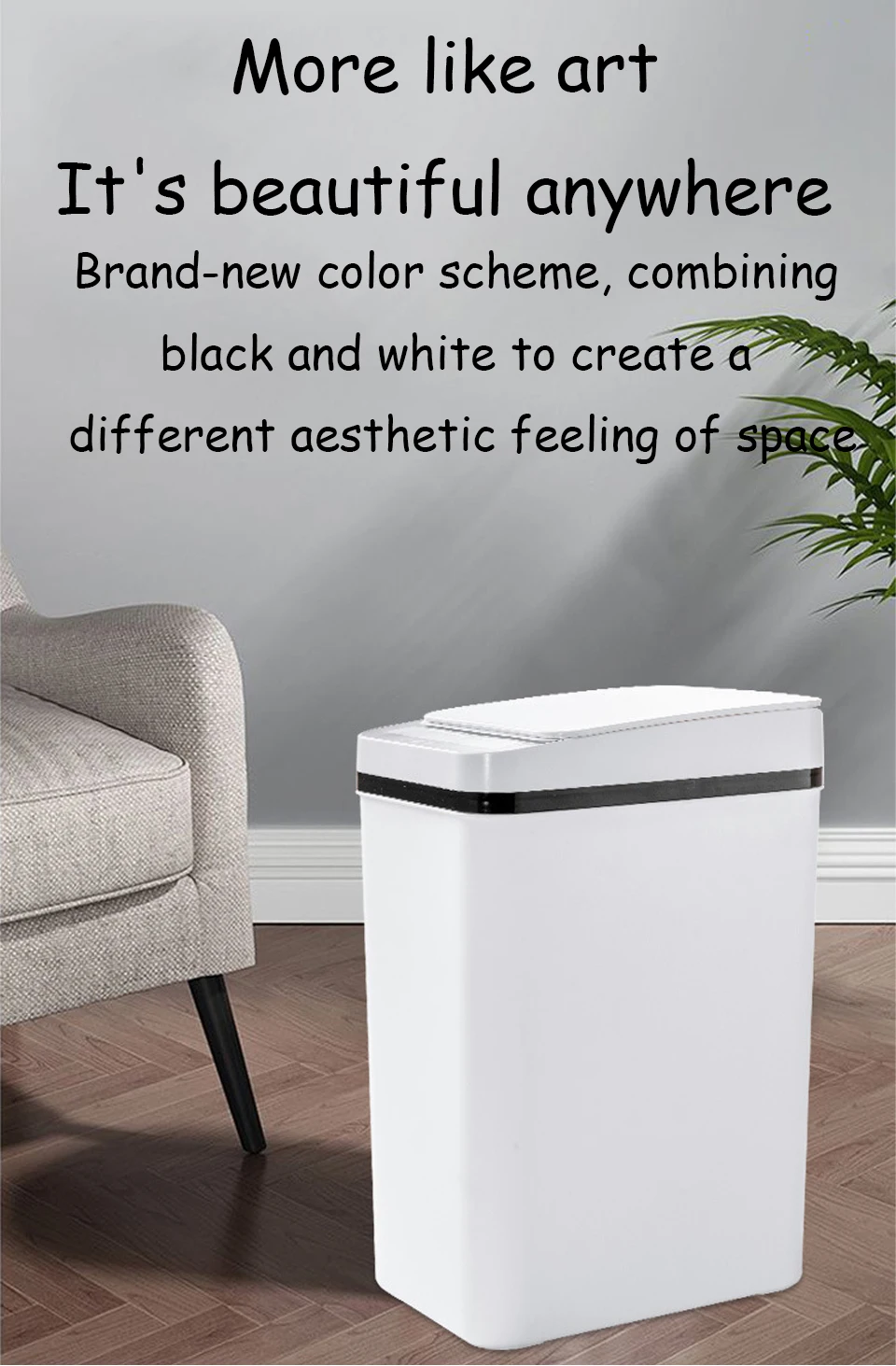 Automatic Kitchen Trash Can,12L Motion Sensor-Activated Trash Can with Lid, Waterproof Smart Trash Bin，Can for Kitchen, Bedroom
