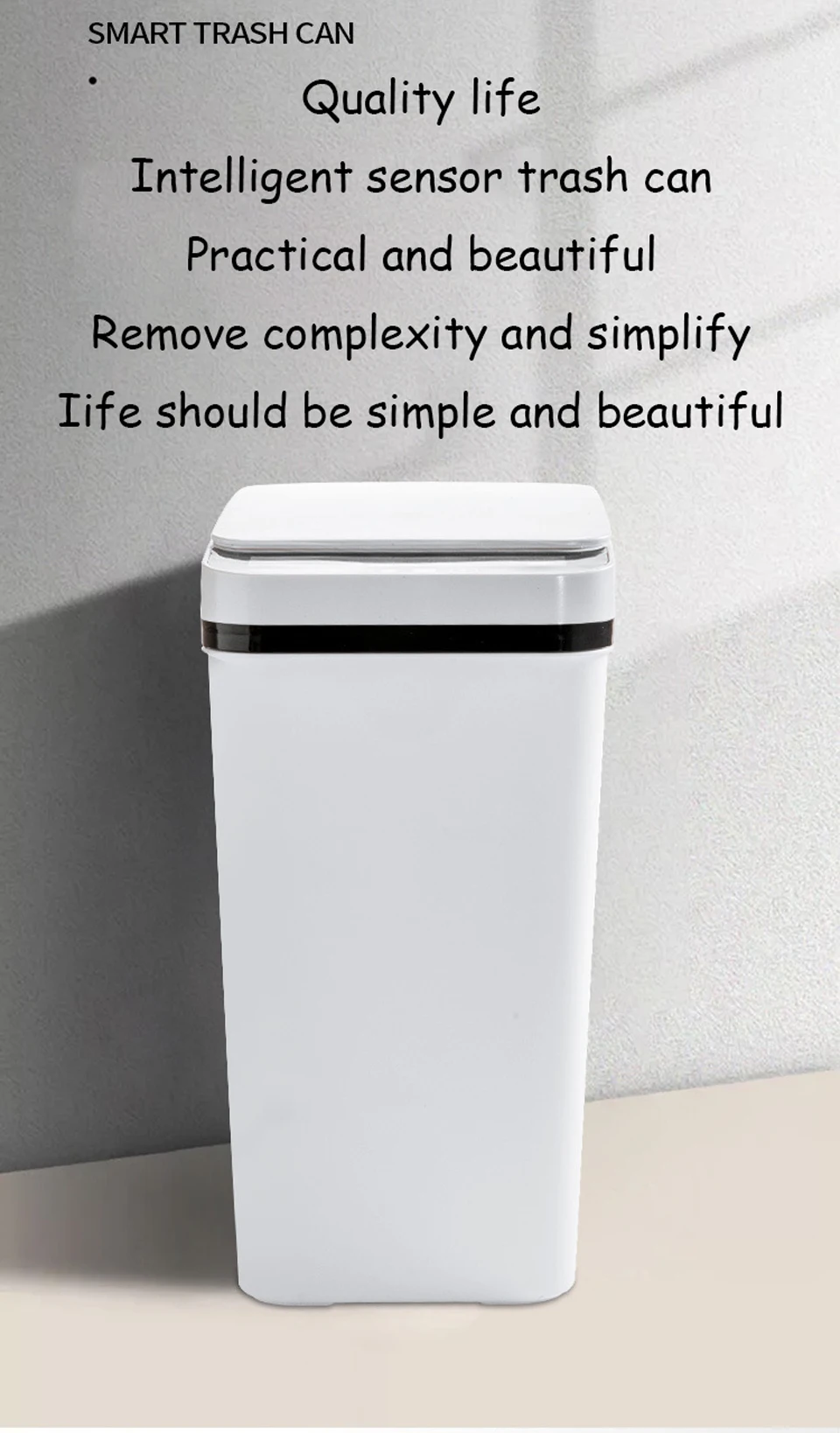 Automatic Kitchen Trash Can,12L Motion Sensor-Activated Trash Can with Lid, Waterproof Smart Trash Bin，Can for Kitchen, Bedroom
