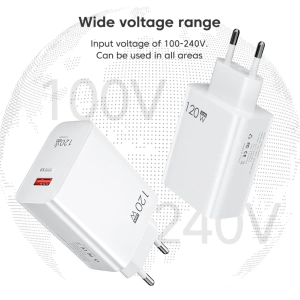 USB Charger 120W Quick Charge EU/US Plug Phone Charger Adapter For iPhone Samsung Xiaomi Huawei Type C Cable Fast Charge Charger