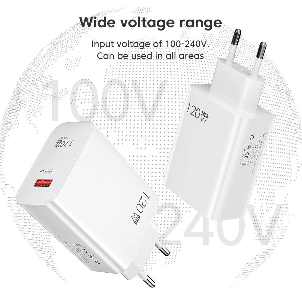 USB Charger 120W Quick Charge EU/US Plug Phone Charger Adapter For iPhone Samsung Xiaomi Huawei Type C Cable Fast Charge Charger