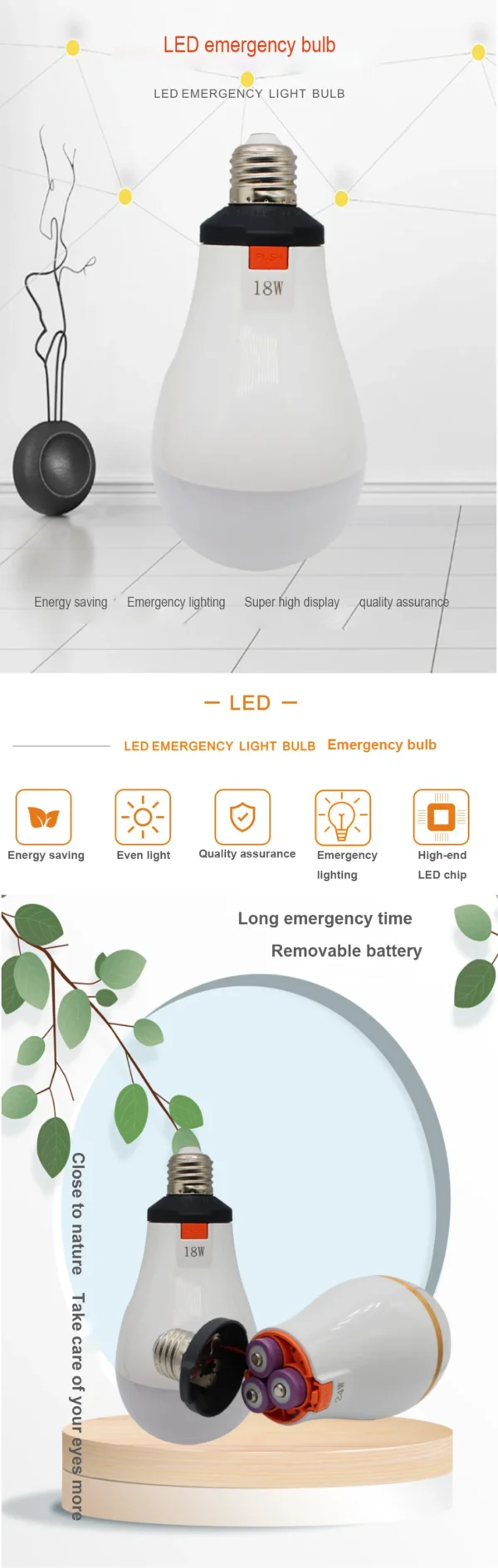 18650 Battery LED Emergency Bulb With Removable 18650 Outdoor Camping Rechargeable Bulb Power Supply AC 85-265V Lighting 8 Hours