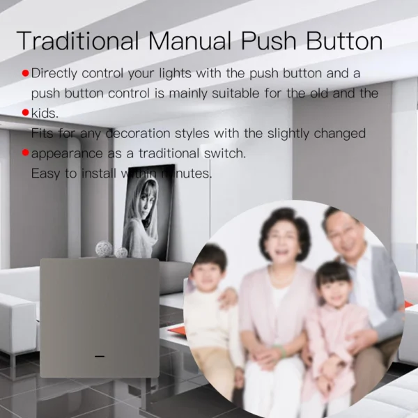 MOES WiFi Smart Push Button Wall Light Switch RF433 Transmitter Smart life Tuya App Remote Control Works with Alexa Google Home