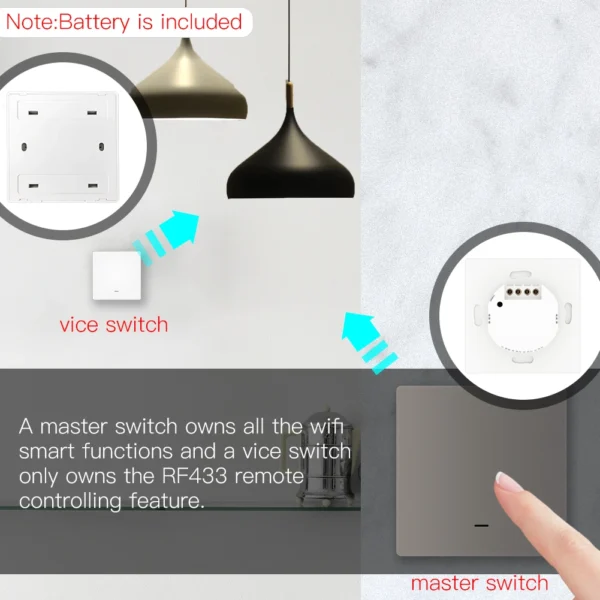 MOES WiFi Smart Push Button Wall Light Switch RF433 Transmitter Smart life Tuya App Remote Control Works with Alexa Google Home
