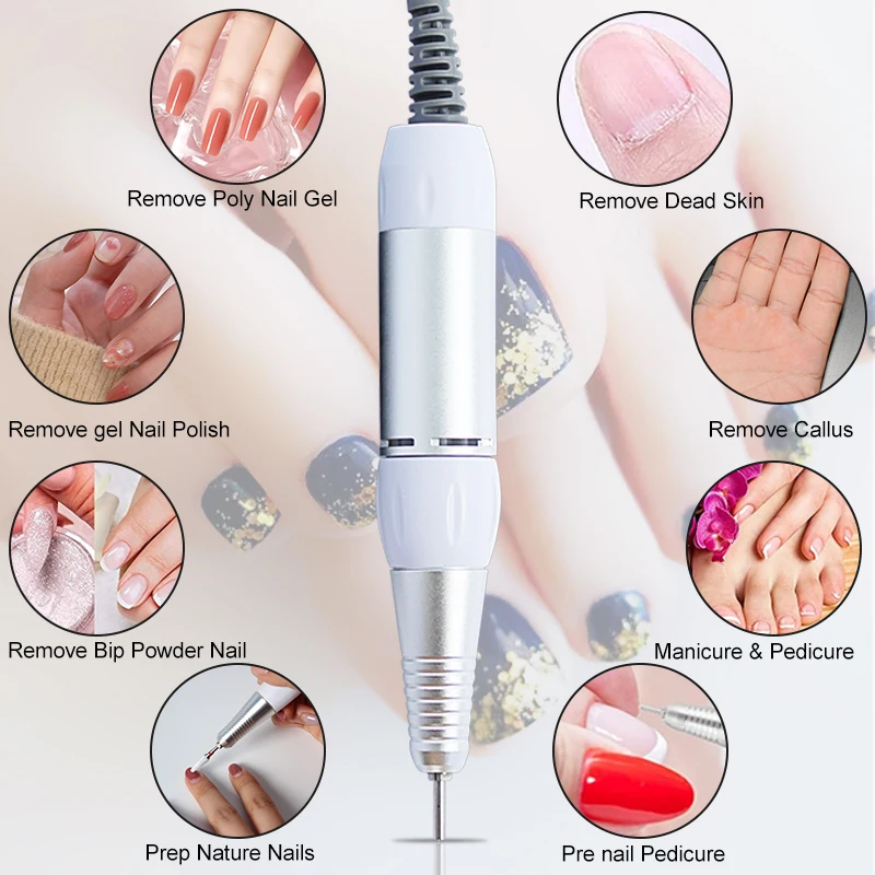Electric Nail Drill Pen Handle File Polish Grind Machine Handpiece Manicure Pedicure Tool DC & 3 PIN PLUG Nail Drill Accessories