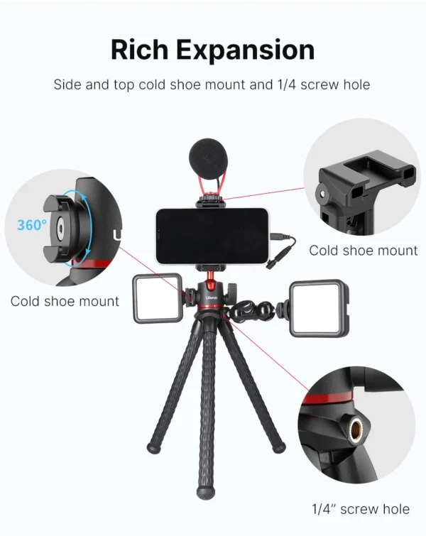VIJIM Ulanzi MT-33 Flexible Octopus Tripod for Phone Camera DSLR 2in1 Design Tripod With Phone Holder Side Cold Shoe 1/4'' Screw