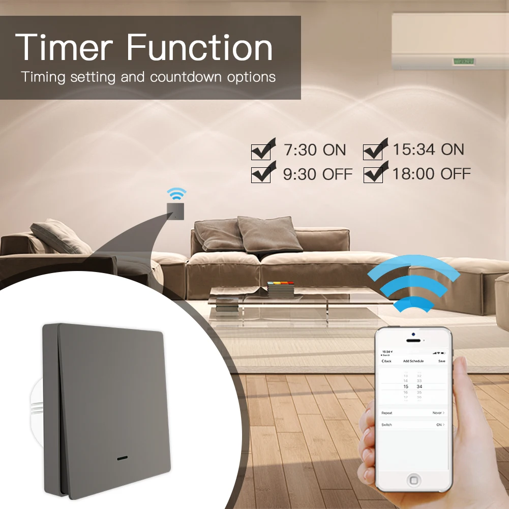 MOES WiFi Smart Push Button Wall Light Switch RF433 Transmitter Smart life Tuya App Remote Control Works with Alexa Google Home