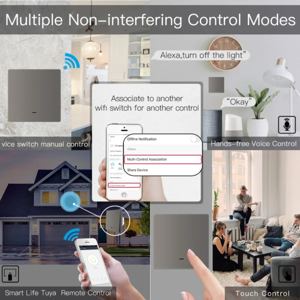 MOES WiFi Smart Push Button Wall Light Switch RF433 Transmitter Smart life Tuya App Remote Control Works with Alexa Google Home