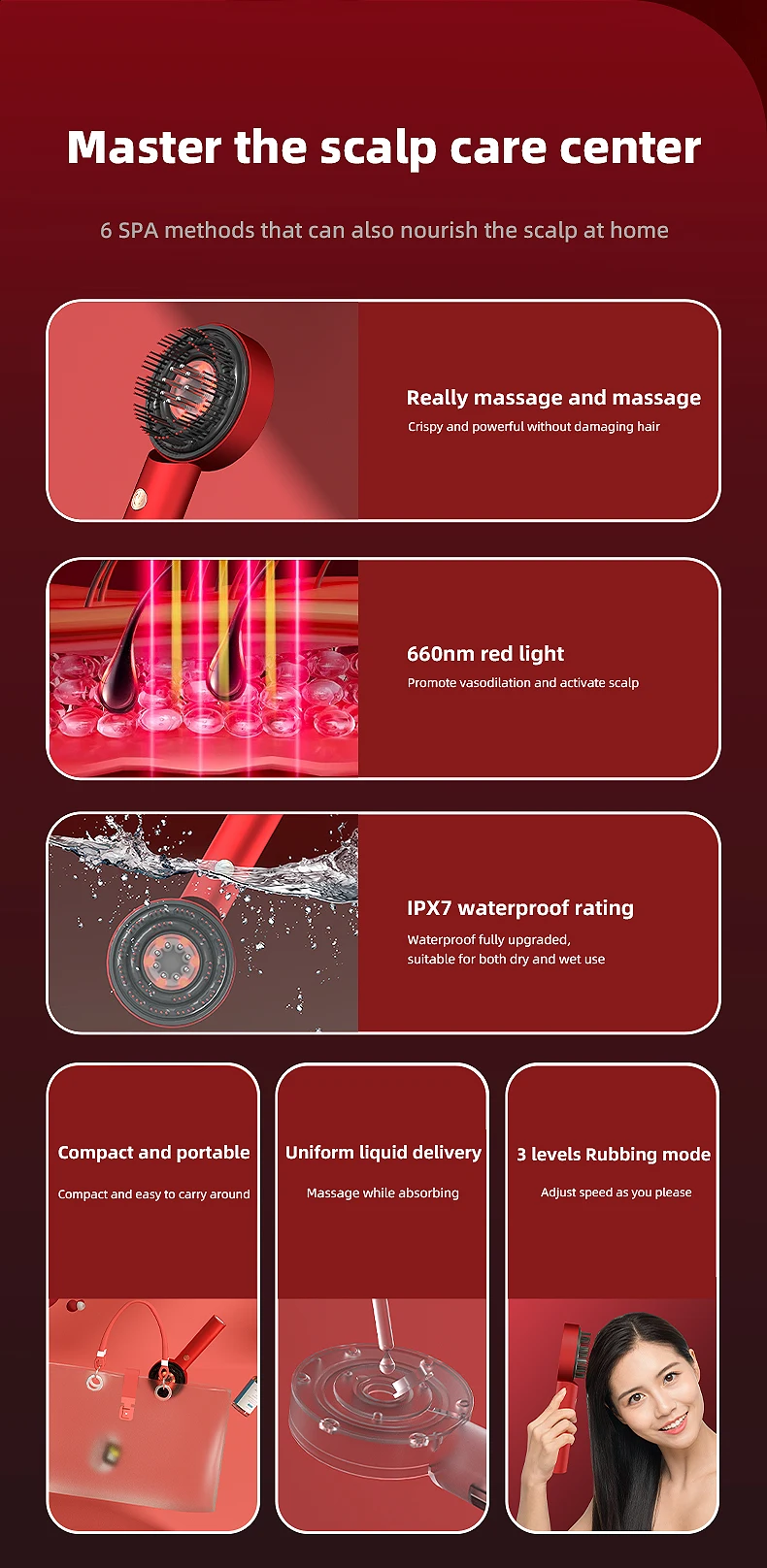 Electric scalp massager hairdressing comb infrared light wave scalp applicator essence liquid nursing intr
