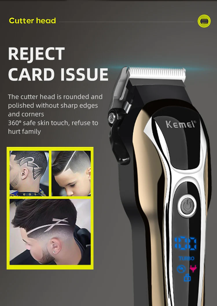 Kemei Professional Hair Clipper Rechargeable Trimmer Men Electric Cutter Hair Cutting Machine LCD Cordless Beard Trimmer KM-1990
