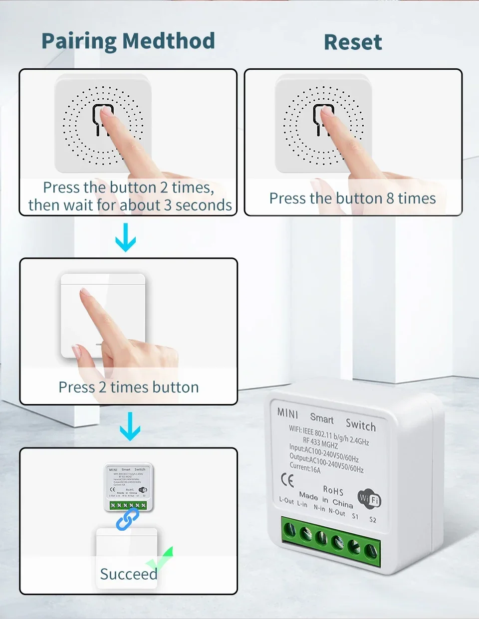 Tuya WiFi Smart Light Switch Smart Home Wireless RF 433mhz Push Button Wall Switch Via Alexa Google Home Alice Smart Life App