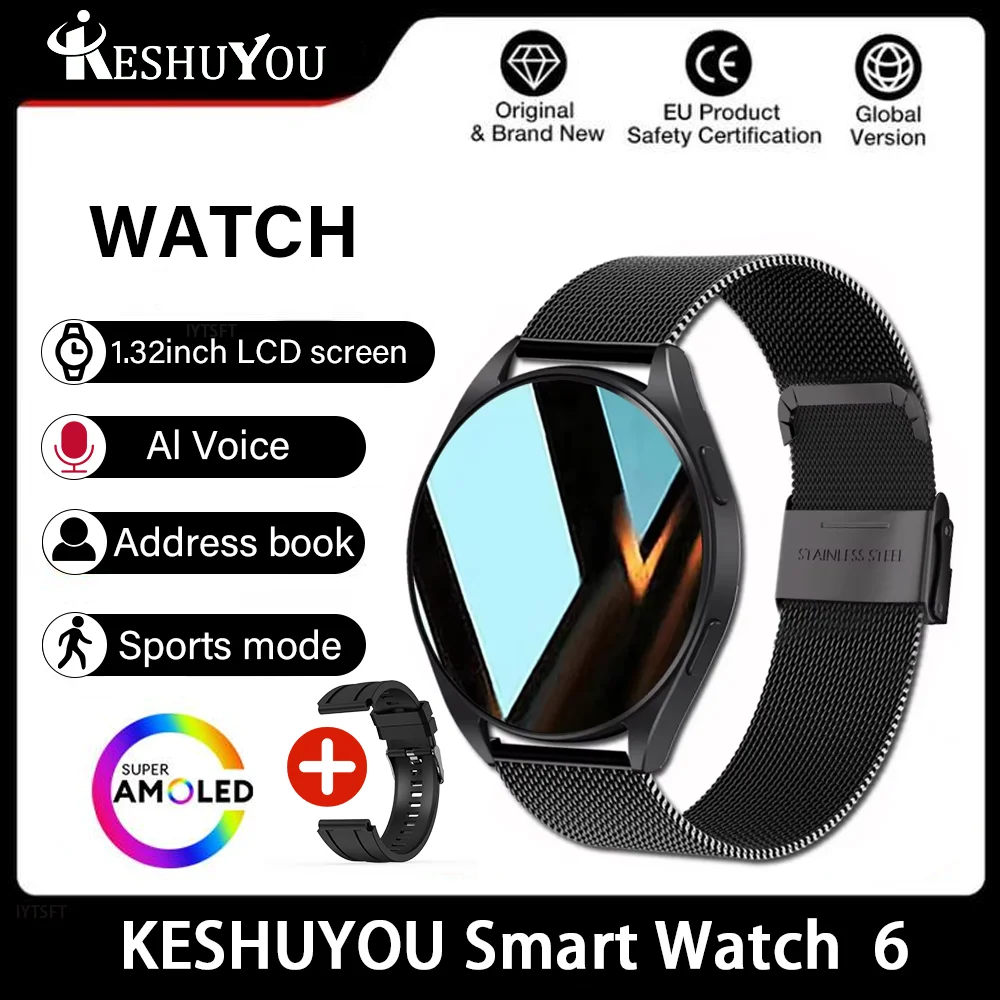 KESHUYOU 2025 New Watch 6 Smart Watch Women's Bluetooth Call Health Monitoring Alarm Clock Men's Fashion Sports Watch