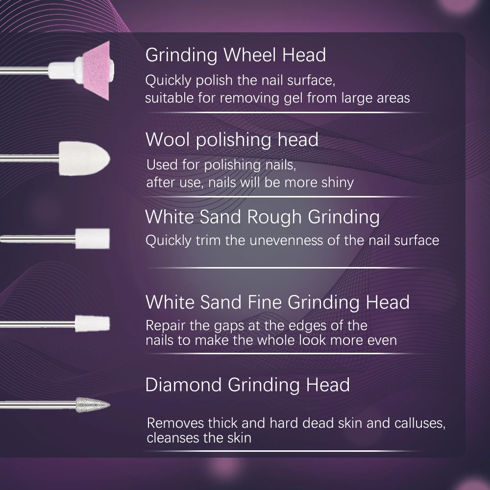 Electric Nail Polish Drill Set Machine With Light Multiple Gears Portable With Battery Electric Manicure Art Tools
