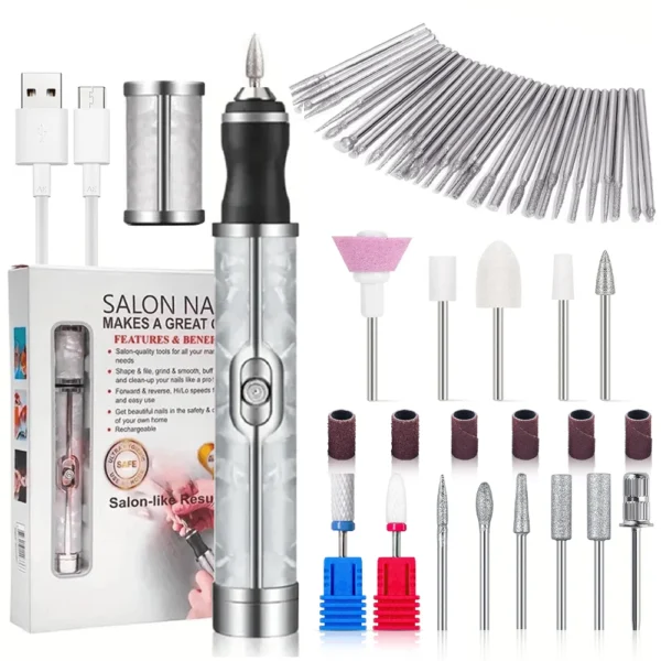 LINMANDA Electric Nail File Set Nails 4 Speeds Cordless Acrylic Nail Tool Thick Nails Edge Shaping Polishing Grinding Nursing