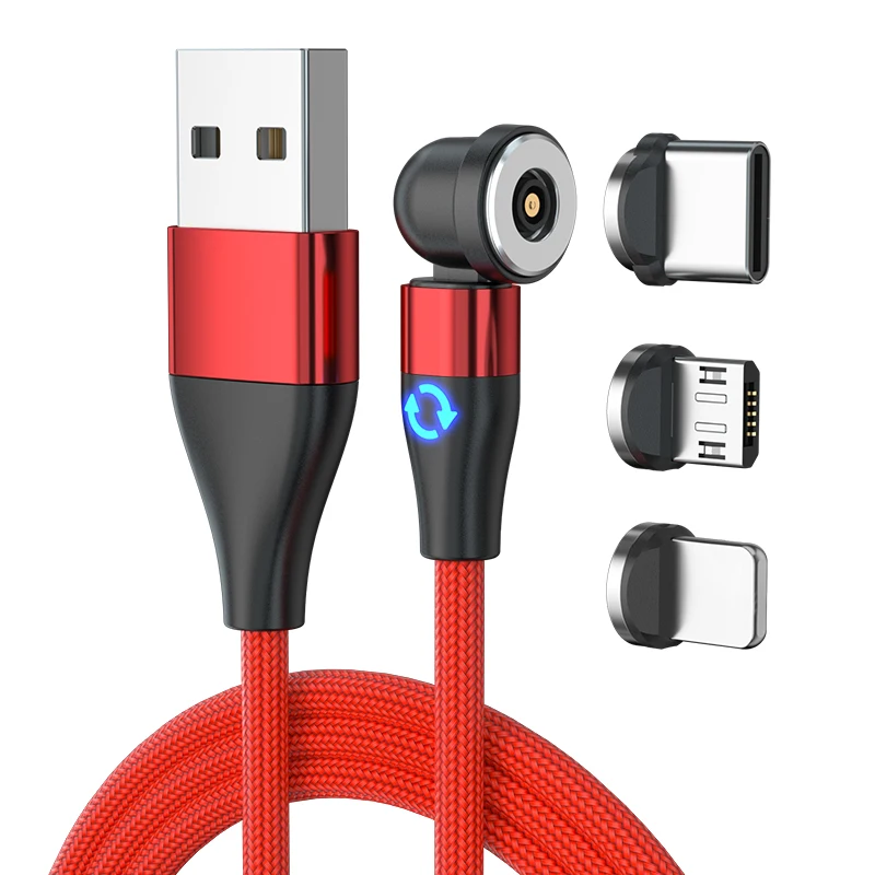 Magnetic Micro USB Type C Charging Cable for Xiaomi Samsung Huawei POCO Redmi 3 in 1 540 Rotate LED Magnetic Cable for iPhone