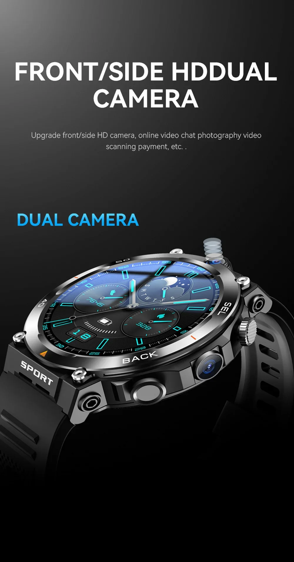 1.39-inch 4G Network SIM Card Smart Watch Dual Camera GPS Wifi NFC Rugged 64G-ROM Google Play IP67 Android Men Women Smartwatch