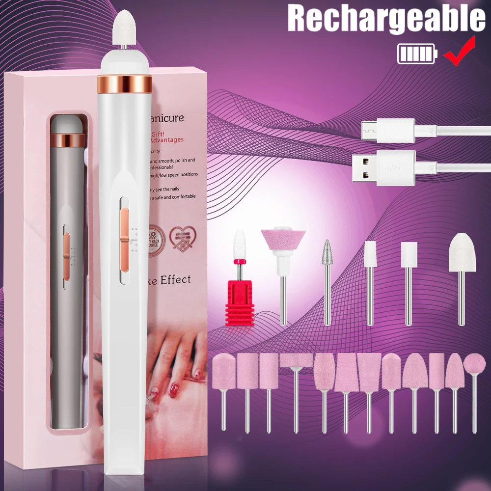Electric Nail Polish Drill Set Machine With Light Multiple Gears Portable With Battery Electric Manicure Art Tools