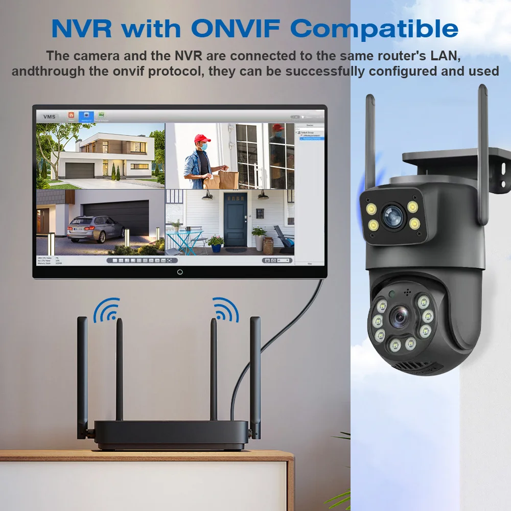 8MP WiFi Camera PTZ Dual Screens Auto Tracking Night Vision CCTV Surveillance Camera Outdoor 4MP Security IP Camera icsee