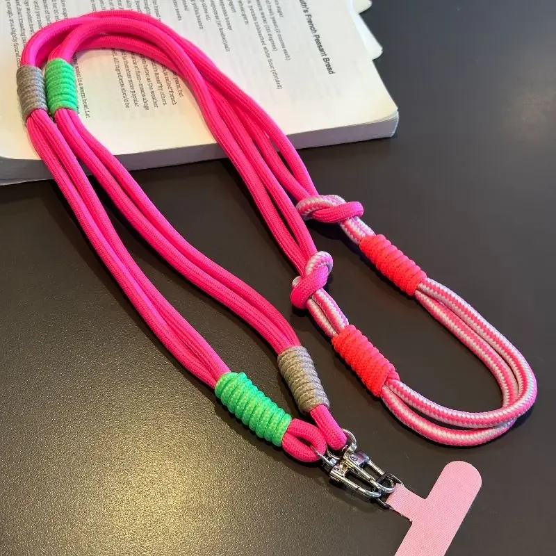 Mobile Phone Lanyard Cross-body Carryable Lengthening Anti-lost Mobile Phone Chain Versatile Contrasting Color Double Ring Knot