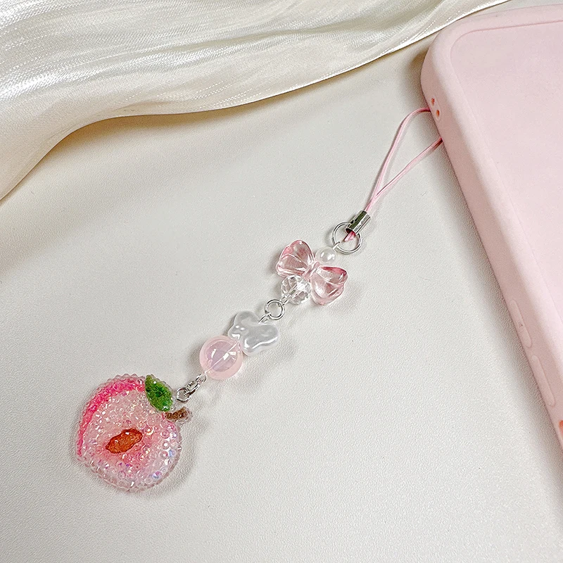 Sweet Y2K Cute Strawberry Mobile Phone Lanyard Lovely Fruits Phone Chain For Girls Aesthetic Cellphone Keychain