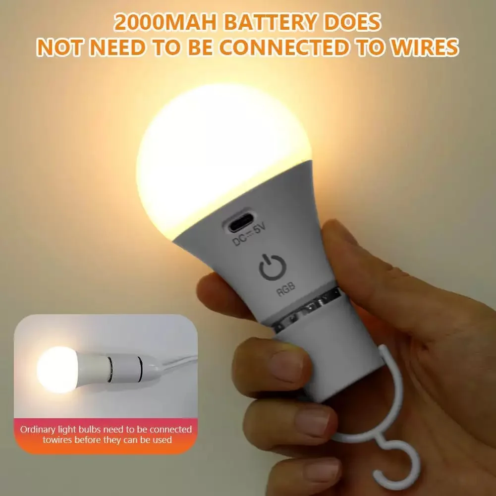 Rechargeable Light Bulb with Remote Control Dim & RGB, Timer, E27 Base,Backup Emergency Light for Home or Outdoor
