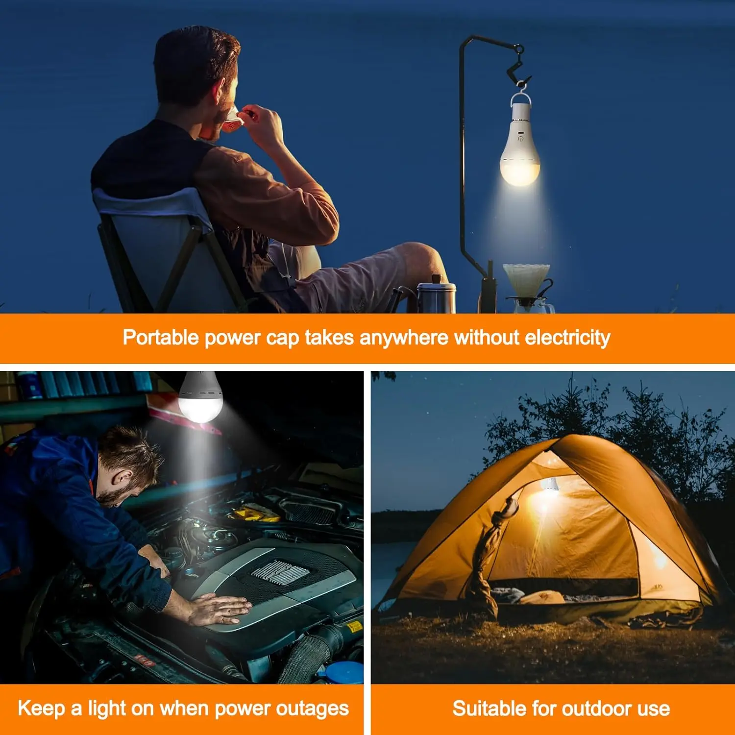 Rechargeable Light Bulbs with Remote Control, E27 Cordless Battery Operated Light Bulb for Lamps,2200mAh/Dimmable/Timer