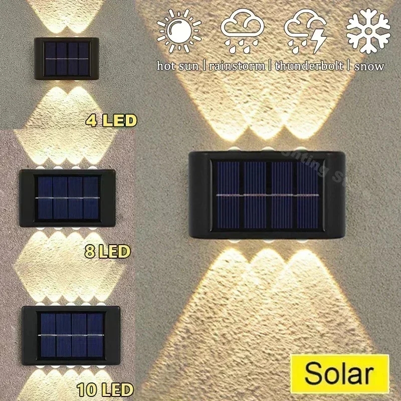 S04ddd99ead534809812595f39427a054z.webp 10/8/6/4LED Solar Wall Lamp Outdoor Waterproof Up and Down Luminous Lighting for Garden Fence Decoration Sunlight Light