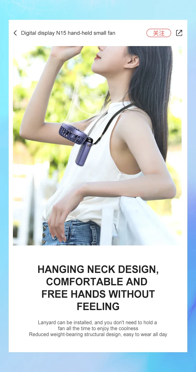 3000mAh Handheld Mini Fan Foldable Portable Neck Hanging Fans 5 Speed USB Rechargeable Fan with Phone Stand and Display Screen