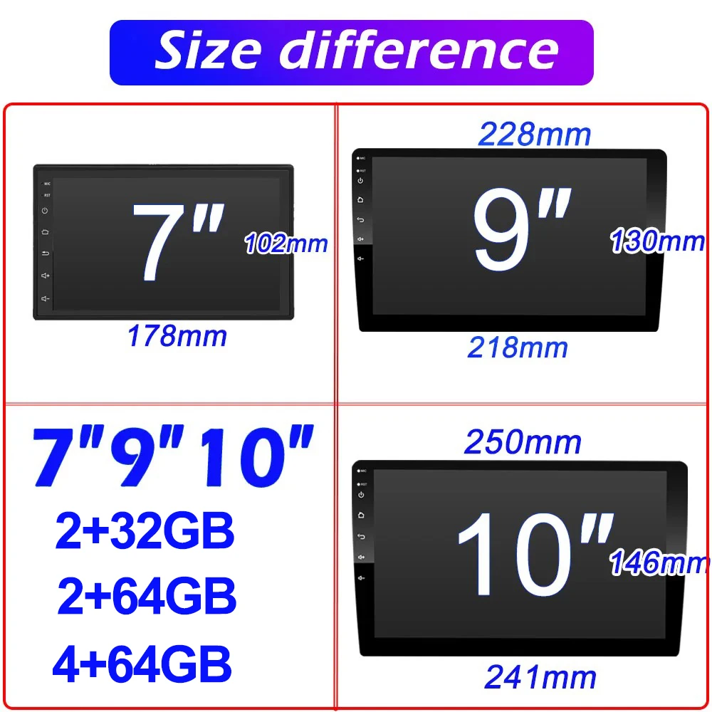 7/9/10 inch Universal Android 13 Car Radio 64G Autoradio android 2 Din car radio GPS BT Central Multimedia Smart car systems