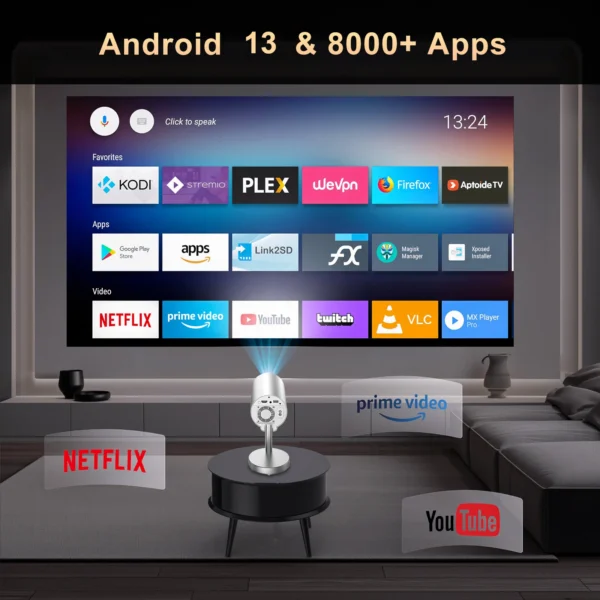 Salange X5 Mini Projector with Built-in Adjustable Stand Physical 720P Support 1080P Android Smart Beamer with Wifi Bluetooth