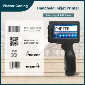 S05ffd621211a4f6786f688173e2be403D.webp Phezer P17 Handheld Inkjet Printer Date Number Expiry Date Logo QR Bar Batch Code Expiry Date 12.7mm Label Printer 28 Languages