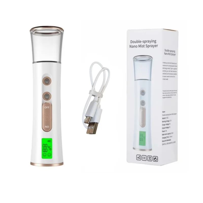Double Spray-head Nano Mist Sprayer Mini Hydrating Humidifier Skin Care LED Display Portable Facial Steamer Handheld Nebulizer