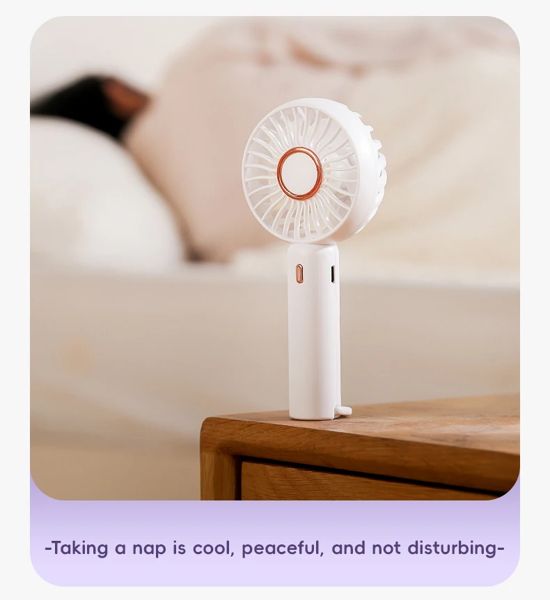 Mini Portable Fan Cute Design 3 Speed Personal Handheld  Desktop with Standing Ring Lightweight USB Rechargeable