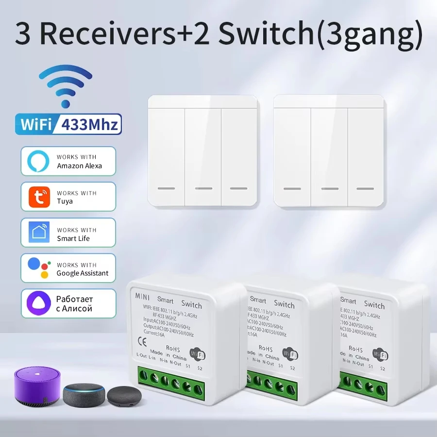 Tuya WiFi Smart Light Switch Smart Home Wireless RF 433mhz Push Button Wall Switch Via Alexa Google Home Alice Smart Life App