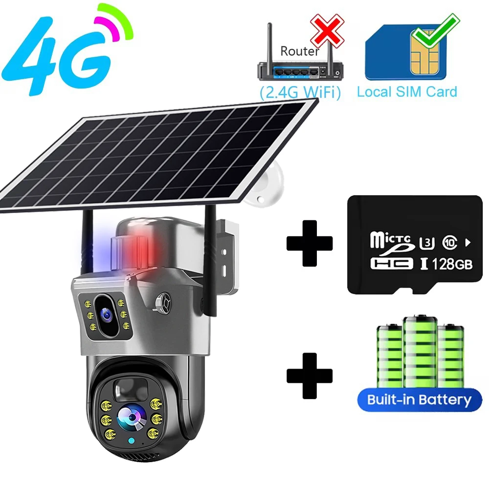 4G Solar Camera 2 Lens CCTV Camera 4K 8MP HD Night Vsion Wirless WiFi Camera Outdoor Security Protection Smart Home IP Cameras