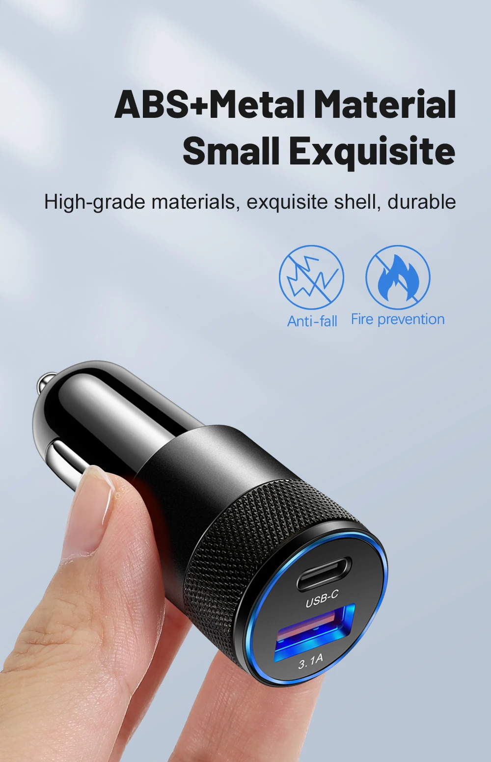 3.1A USB Car Charger Type C Fast Charging Phone Adapter For Xiaomi Huawei PD Phone Charger Adapter Socket Cigarette Lighter