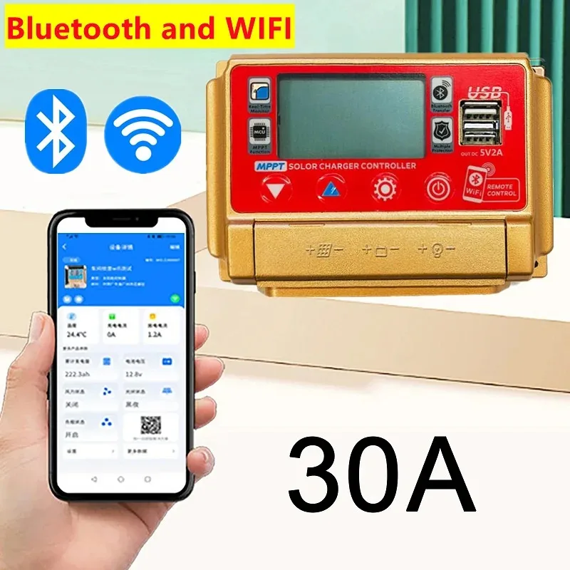 12V/24V 30A/40A/50A/60A High Definition LCD Large Digital Display Bluetooth WIFI Solar Charge Controller MPPT Controller Solar