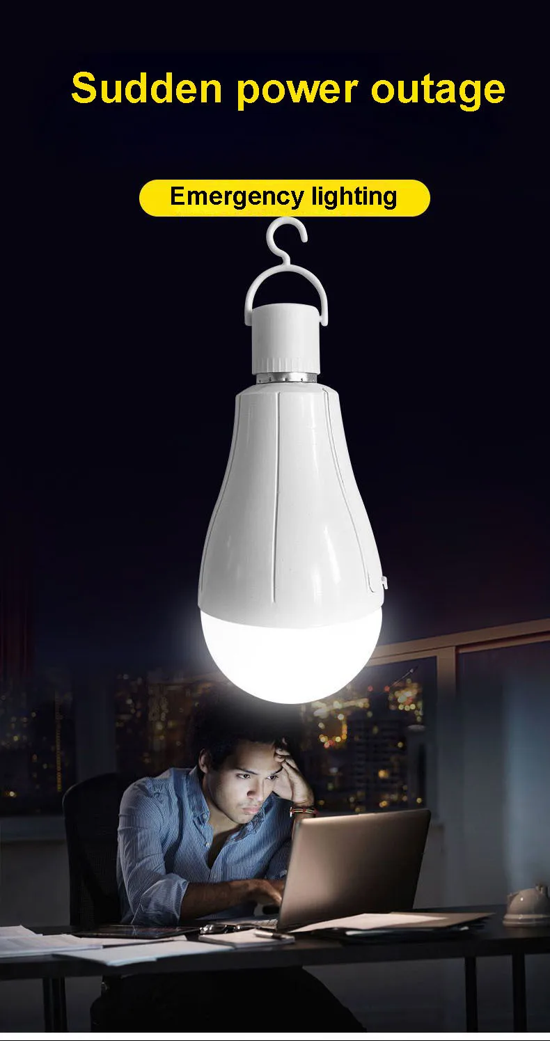 LED Bulb Light Smart Charging Chip Power Failure Emergency Home 18650 Battery Flicker-Free with Hook Detachable Emergency Bulb