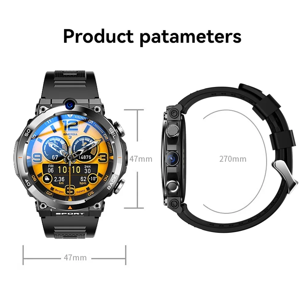 1.39-inch 4G Network SIM Card Smart Watch Dual Camera GPS Wifi NFC Rugged 64G-ROM Google Play IP67 Android Men Women Smartwatch