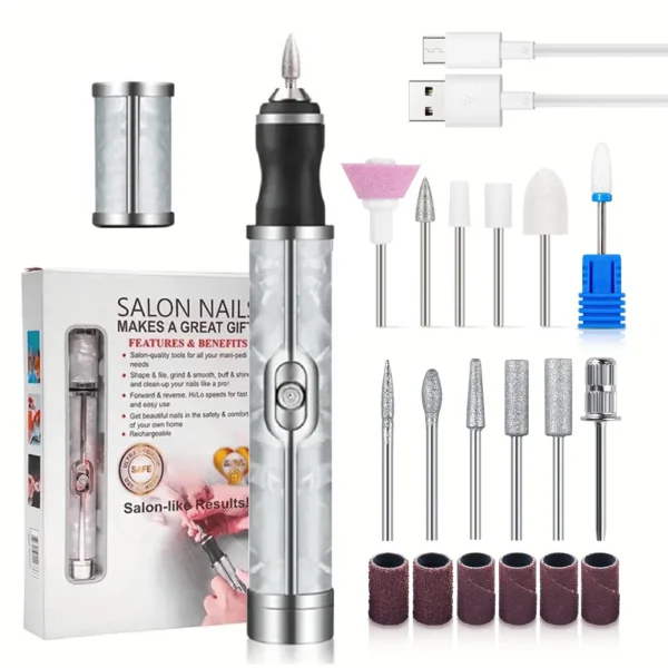 LINMANDA Electric Nail File Set Nails 4 Speeds Cordless Acrylic Nail Tool Thick Nails Edge Shaping Polishing Grinding Nursing