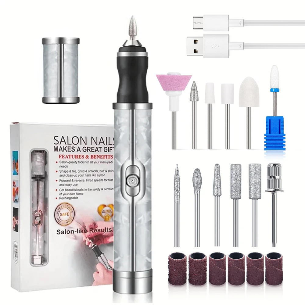 LINMANDA Electric Nail File Set Nails 4 Speeds Cordless Acrylic Nail Tool Thick Nails Edge Shaping Polishing Grinding Nursing